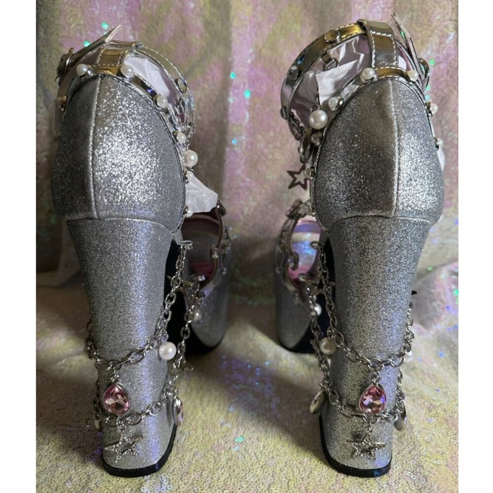 Dolls Kill Wizard Of Oz Glinda Glitter Charm Platform Heel Jewel Princess Chain - Picture 5 of 8